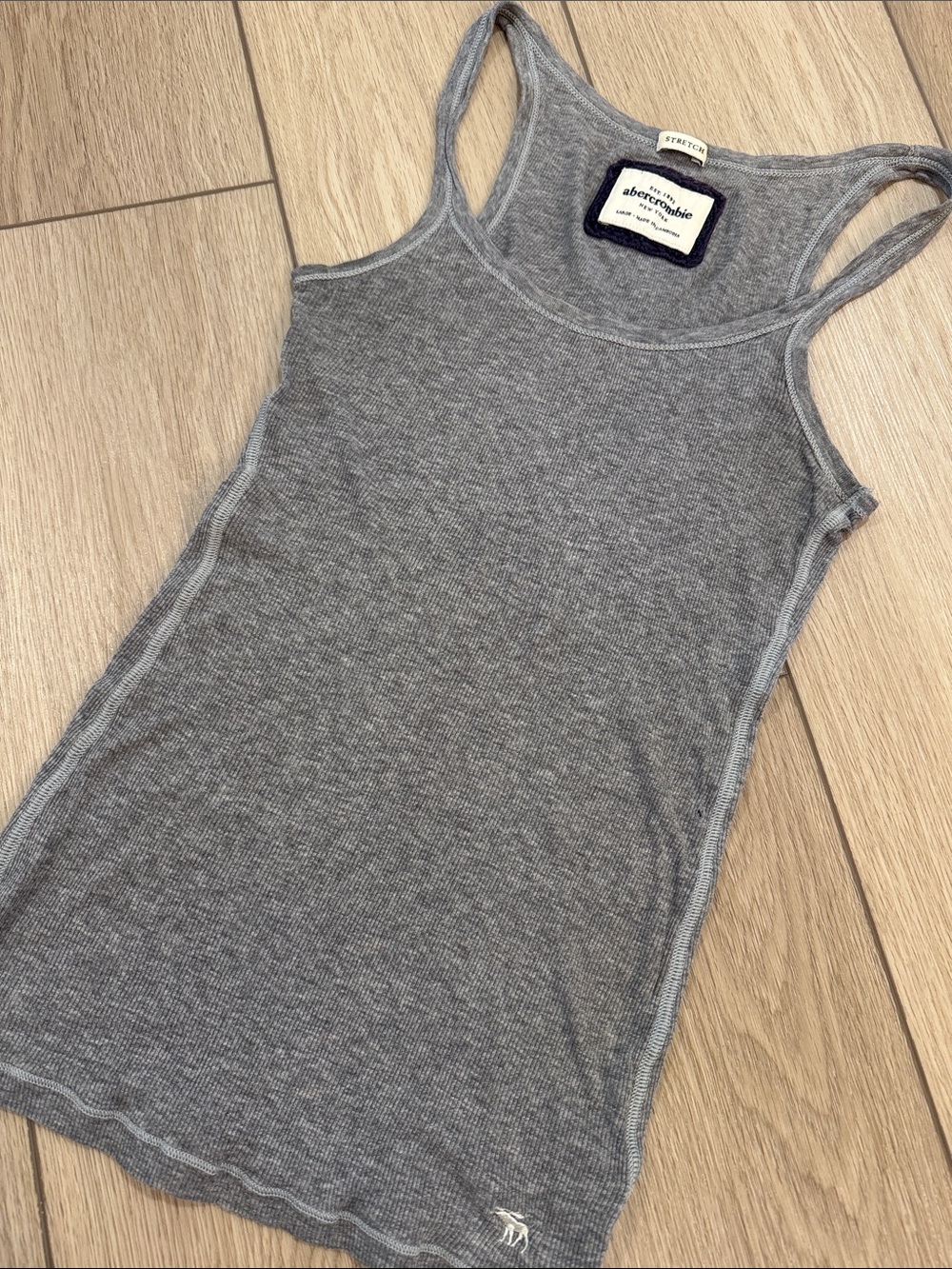 Y2K Abercrombie & Fitch Ribbed Gray Tank Top Sz L Stretch 90s Basic